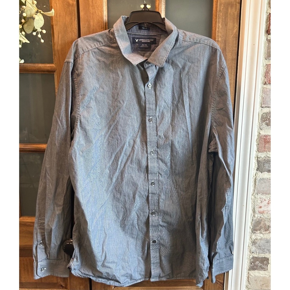 American‎ Eagle Slim Fit Mens Shirt XXL Button Down Blue Striped Cotton Normcore